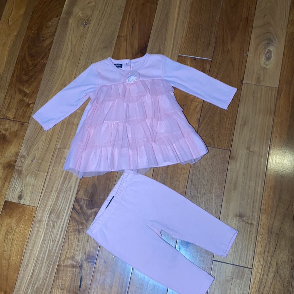 Wendy Bellissimo Baby Girl Pink Tunic Capri Set 9M Cottagecore Tulle Outfit